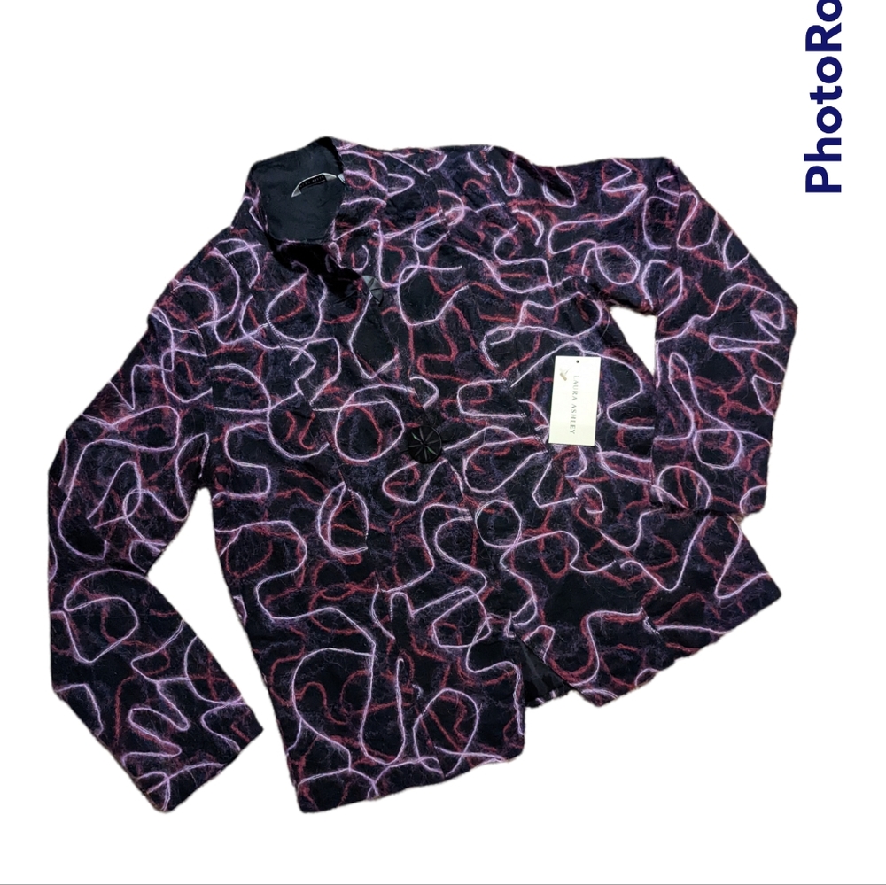 NWT Laura Ashley Women’s Black Purple/Pink‎ raw fiber Embroidered Jacket  Sm (B)